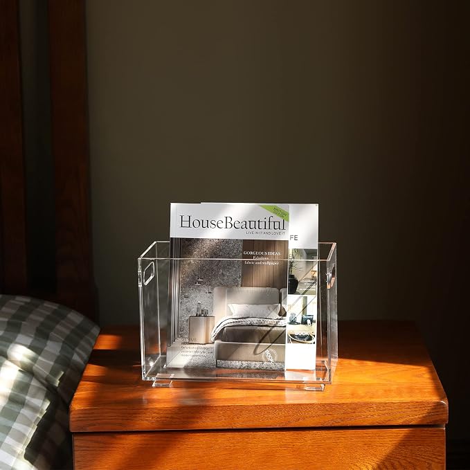 Crystal Clear Acrylic Magazine Holder, Space Saving Magazine Rack, Book Basket - Image 6