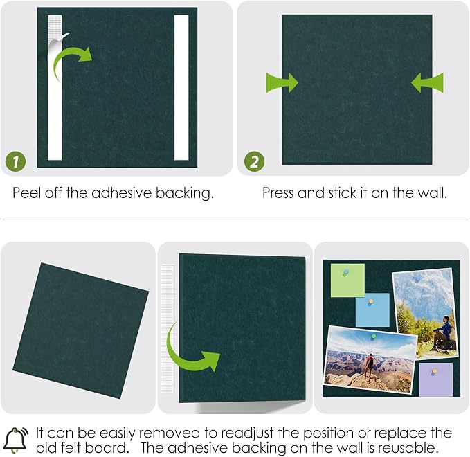 MaxGear Felt Bulletin Board 36" x 24", Dark Green Felt Wall Tiles Push Pins | - Image 5