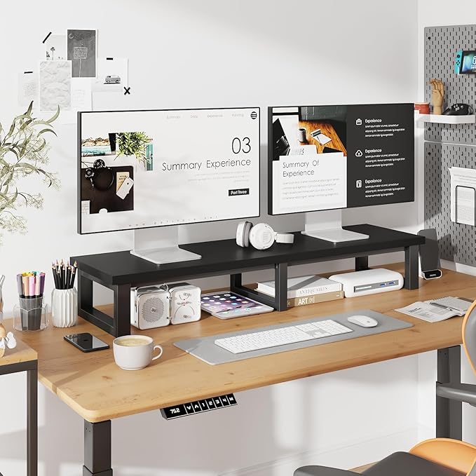 45" Large TV Riser for 32-60 inch TV, TV Riser Stand Shelf with Steel Legs, Tabletop TV Stand Riser for Home Office,Black-DeskLoop Office