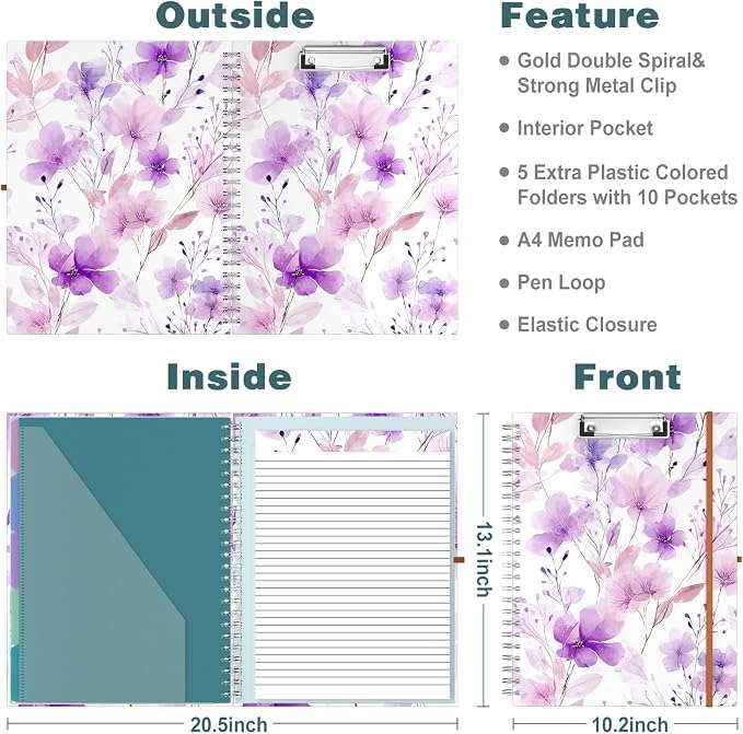 Hongri Clipboard Folio with Refillable Lined Notepad, 8.5 x 11 Folders with - Image 3
