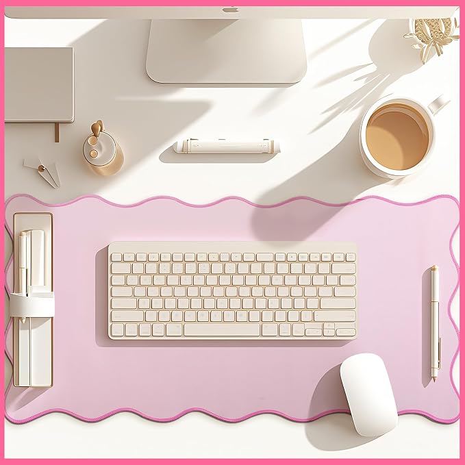 Hahafelt Scalloped Desk Mat Large Desk Pad Cute Coquette Table Mat Back to - Image 6