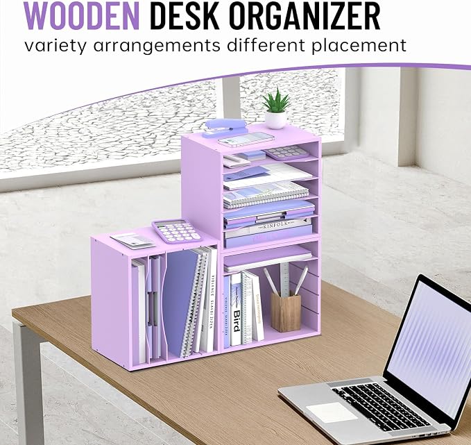 SHARKWOODS 5-Tier Wood Desk Organizer, Paper Tray Organizer - Image 2