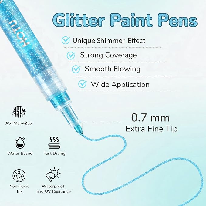 HOTU Glitter Markers Pen: 24 Sparkly Colors Metallic Marker 0.7mm Extral Fine - Image 4