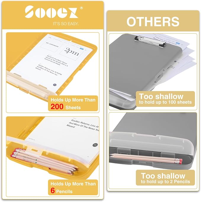 Sooez Clipboard with Storage, Clip Board 8.5 x 11 with Pen Holder, Plastic - Image 3