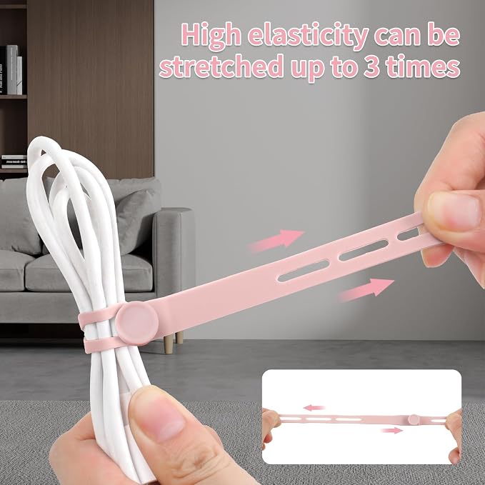 Oligei 25 Pcs Silicone Cable Ties, Cable Ties Reusable, High Elasticity Cord - Image 3