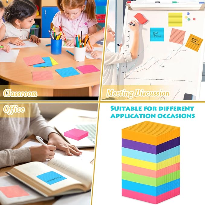 Yexiya 64 Pcs Lined Sticky Notes Self Stick Notes with Lines Bright Assorted Colors Sticky Pad for Home Office Products Post Memos, 1920 Sheets(4 x 4 Inch,Chic Color)-DeskLoop Office