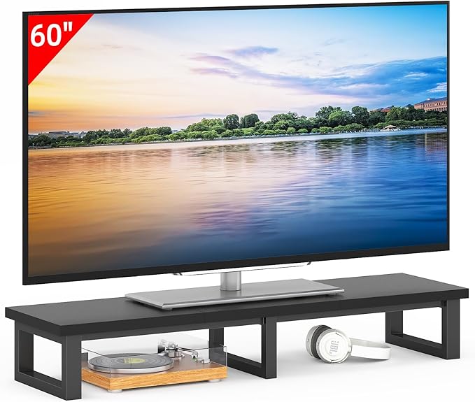 45" Large TV Riser for 32-60 inch TV, TV Riser Stand Shelf with Steel Legs, Tabletop TV Stand Riser for Home Office,Black-DeskLoop Office