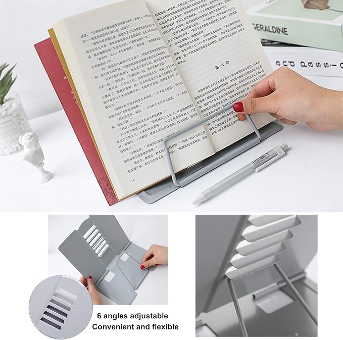 MSDADA Desk Book Stand Metal Reading Rest Book Holder Angle Adjustable Stand - Image 7