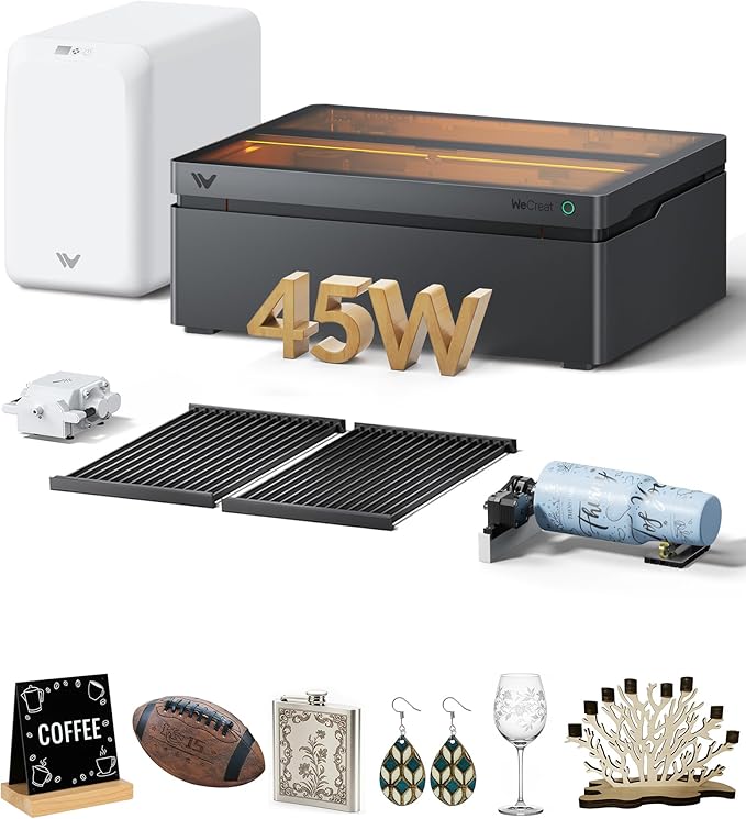 WECREAT Vision Pro 45W Laser Cutter and Engraver with Fume Extractor, HD Camera & Auto-Lifting, Laser Cutter Cuts 1” Wood, Full Enclosure Laser Engraving Machine for Wood and Metal, Acrylic, etc-DeskLoop Office