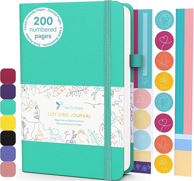 Dotted Journal – 140gsm Bleed Proof Thick White Paper – 200 Numbered Dot Grid Notebook Pages – Lay Flat Binding a5 Dotted Notebook with 3 satin Bookmarks and Expandable Back Pocket-DeskLoop Office