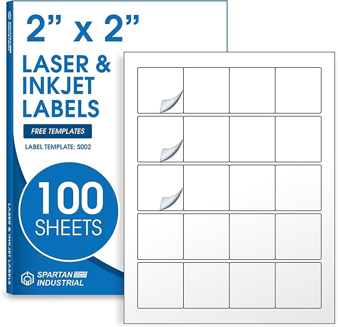 2" X 2" Matte White Printable Labels Custom Labels, Logo Stickers, QR Codes by SpartanIndustrial