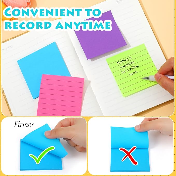 Yexiya 64 Pcs Lined Sticky Notes Self Stick Notes with Lines Bright Assorted Colors Sticky Pad for Home Office Products Post Memos, 1920 Sheets(3 x 3 Inch,Lined, Blank)-DeskLoop Office