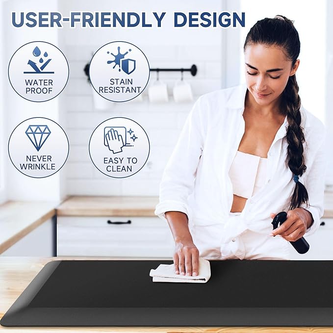 4/5 Inch Thick Kitchen Mat Anti Fatigue Mat Kitchen Rugs Kitchen Decor Non-Slip, Stain Resistant, Waterproof Kitchen Mats Desk Mat for Kitchen, Office, Workshop, Black, 17'' x 60''-DeskLoop Office