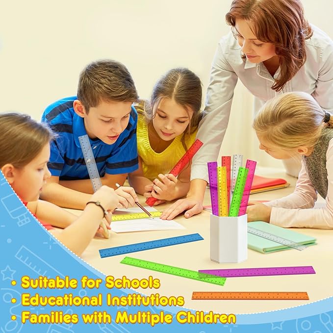 64 Pack Plastic Ruler 12 Inch in Bulk, Plastic Rulers in Assorted Colors - Image 7