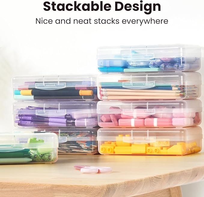 Sooez Plastic Pencil Case Box 6 Pack, Colored Large Craft Storage Bulk - Image 5