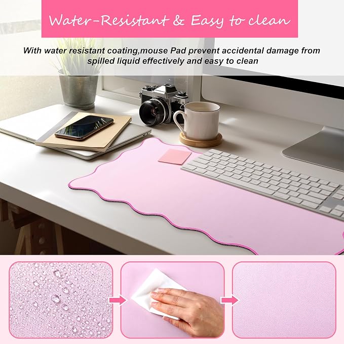 Hahafelt Scalloped Desk Mat Large Desk Pad Cute Coquette Table Mat Back to - Image 4