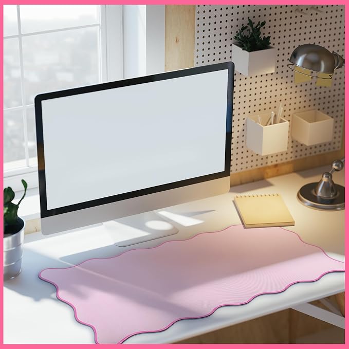 Hahafelt Scalloped Desk Mat Large Desk Pad Cute Coquette Table Mat Back to - Image 7