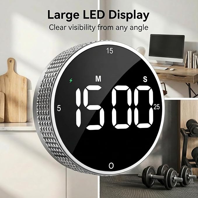 Rechargeable Magnetic Kitchen Timer, LED Countdown/Up Timer, Supports USB-C - Image 3