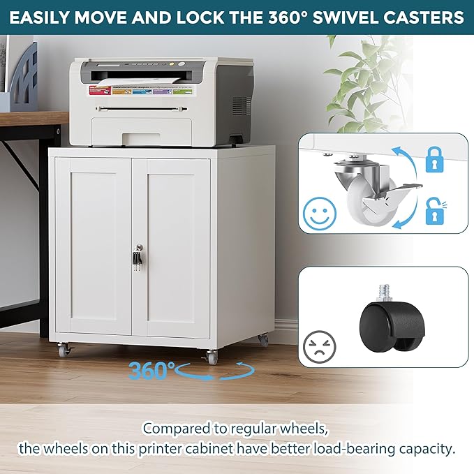 Large Printer Stand with Storage and Lock, 3D Heavy-Duty Printer Cabinet - Image 5