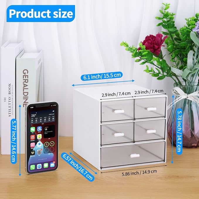 Desk Organizer with 5 Drawers, Rectangular Office Stationery Supplies Desktop - Image 3
