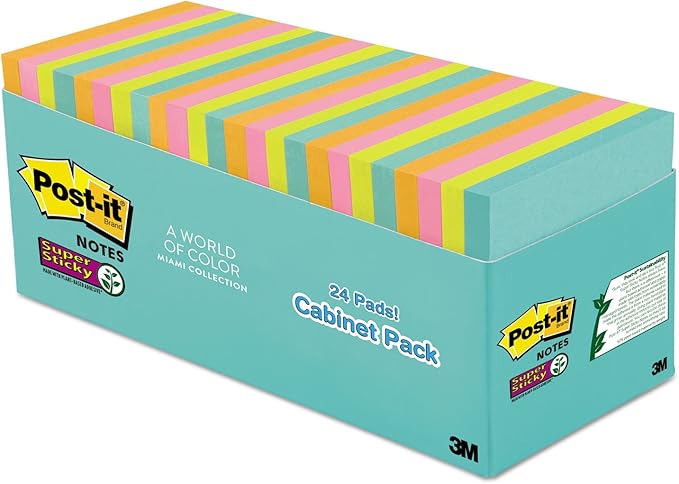 Post-it Super Sticky Notes, 24 Sticky Note Pads, 3 x 3 in., School Supplies, Office Products, Sticky Notes for Vertical Surfaces, Monitors, Walls and Windows, Supernova Neons Collection-DeskLoop Office