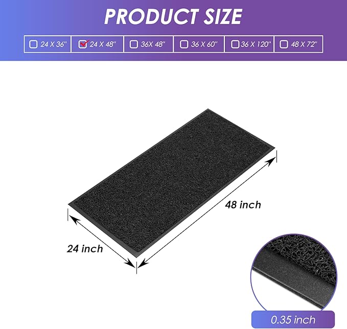 Kuyal Door Mat, 2'x4' Indoor Outdoor Entrance Mat to Trap Dirt and Moisture, Non Slip Waterproof Outdoor Mats, Commercial Floor Inside Outside Entrance, Heavy Duty Durable Welcome Mats, Black-DeskLoop Office
