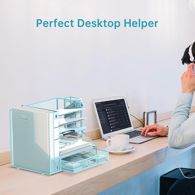 SUPEASY Desk Organizer with File Holder, 5-Tier Mesh Paper Letter Tray - Image 7