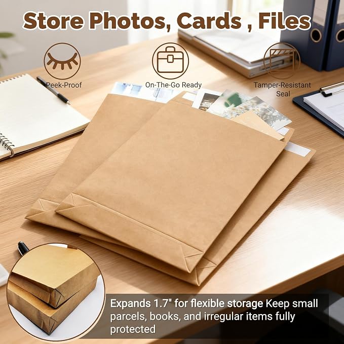 50 Pack 13.2" x 9.4" Expandable Envelope, Large Kraft Catalog Envelopes - Image 3