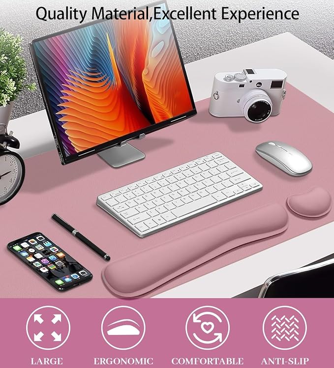 Mouse Pad and Keyboard Wrist Rest, 3-in-1 Large Keyboard and Mouse Pad Set - Image 3