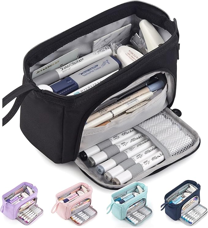 HVOMO Pencil Case Large Capacity Pencil Pouch Handheld Pen Bag Cosmetic Gift for Office School Teen Girl Boy Men Women Adult (Black)-DeskLoop Office
