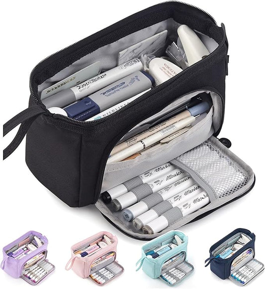 HVOMO Pencil Case Large Capacity Pencil Pouch Handheld Pen Bag Cosmetic Gift for Office School Teen Girl Boy Men Women Adult (Black)-DeskLoop Office