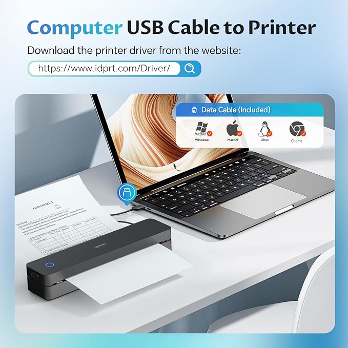 iDPRT Portable-Printer Wireless for Travel, Bluetooth Thermal Printer Support 8.5" x 11" US Letter&A4&A5 Size,300DPI Inkless Printers for Home Use,Compatible with Android and iOS Phone&Laptop,Black-DeskLoop Office