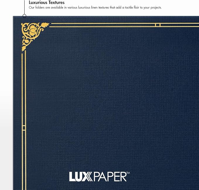 LUXPaper 9.5" x 12" Certificate Holders | Nautical Blue Linen | Embossed Gold - Image 6
