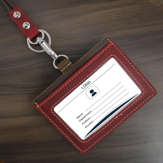 Badge Holder: Boshiho Cowhide Leather ID Badge Card Holder - Image 6