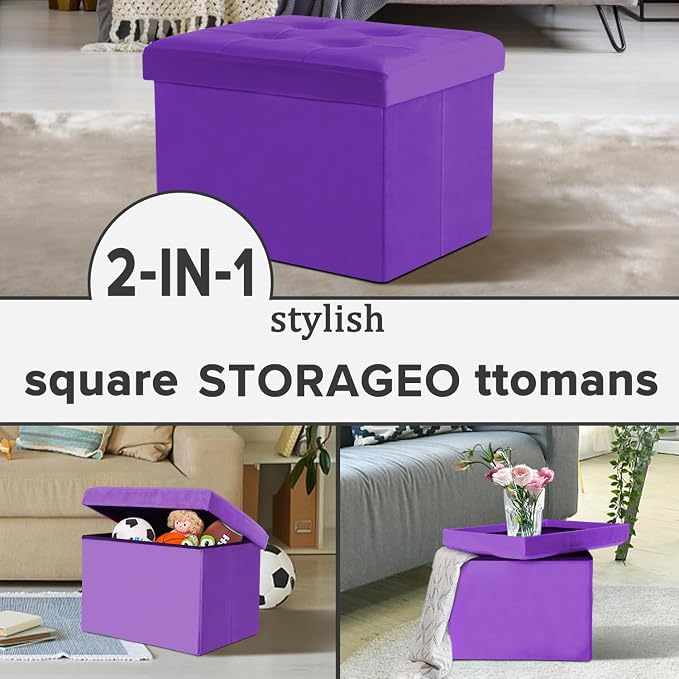 LINMAGCO Storage Ottoman Folding Foot Stool Velvet Foot Rest - Image 7