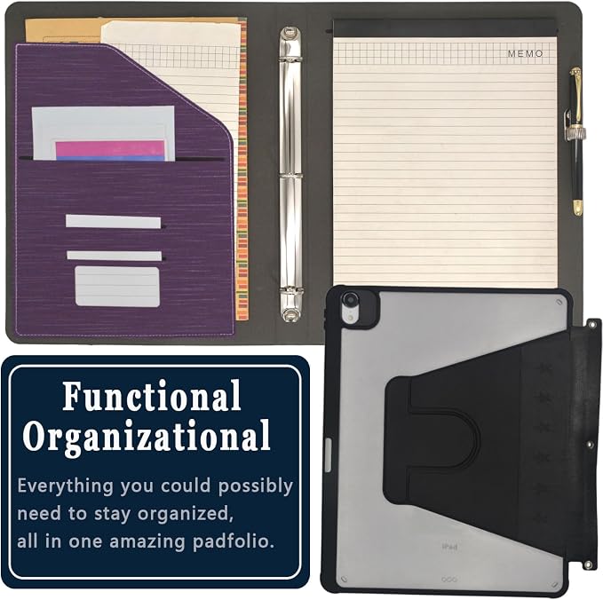 3 Ring Portfolio with iPad Holder, Business Padfolio with Clipboard & Rotating - Image 4