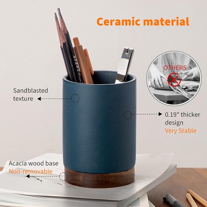 Pen Holder for Desk, Ceramic Pencil Organizer & Makeup Brush Holder, Office - Image 5