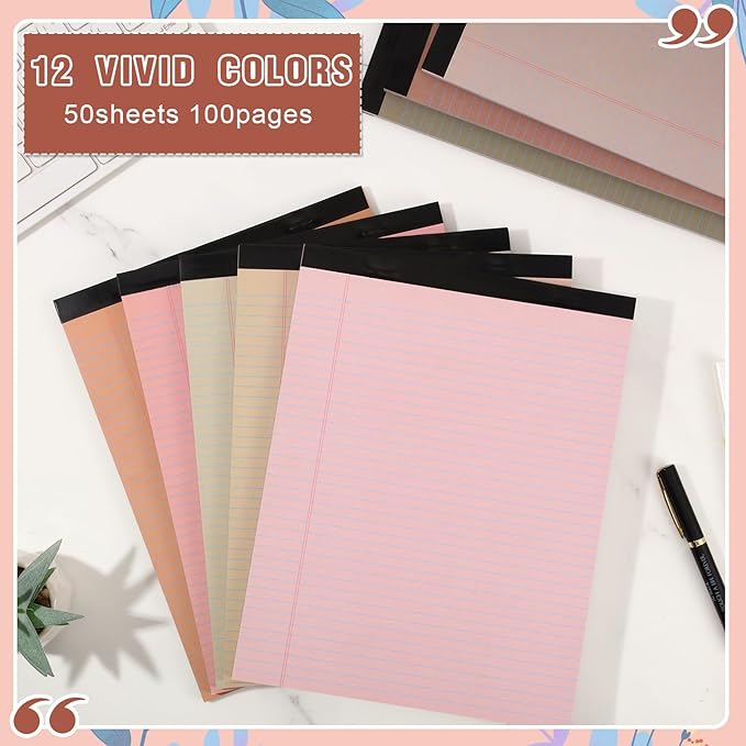 Fuutreo 8 Pcs 8.5'' x 11'' Colored Legal Pad Writing Pads Narrow Ruled 50 Sheets Per Notepad Perforated Writing Notepad Office Supplies for College Office Business (Nut Color)-DeskLoop Office