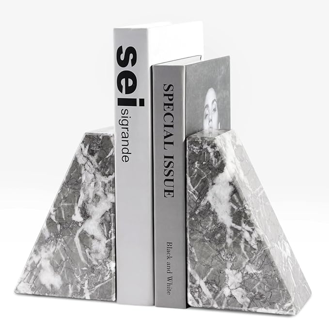 Marble Bookends for Heavy Books, Decorative Bookends for Shelves, Durable and by Karibiber