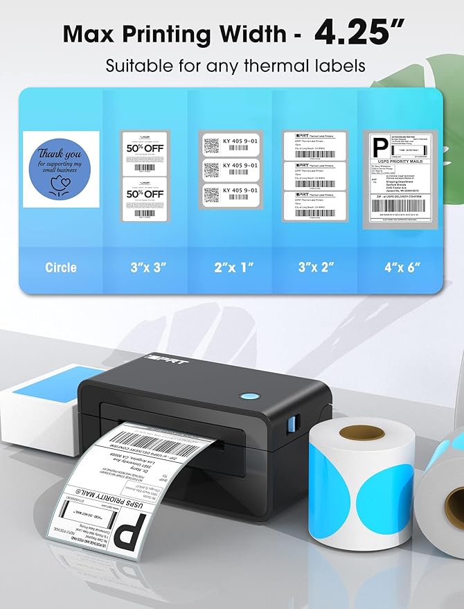 iDPRT Bluetooth Thermal Shipping Label Printer for Phone, 4x6, Supports Windows/Mac/iOS/Android, Ideal for Small Business and Shipping Packages-DeskLoop Office