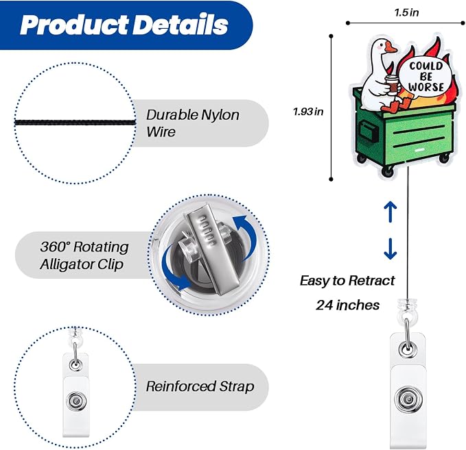 Could Be Worse Funny Goose Dumpster Fire Nurse Badge Reel, Cute Retractable ID - Image 2
