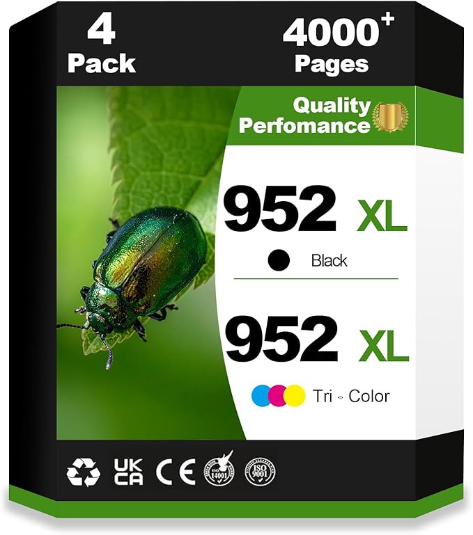 952XL Ink Cartridges Black Tri-Color Combo Compatible Replacement Work with HP OfficeJet Pro 7720 7740 8200 8210 8216 8218 8700 8710 8714 8715 8716 8717 8720 8724 8725 8726 Printer(4 Pack, BCMY)-DeskLoop Office