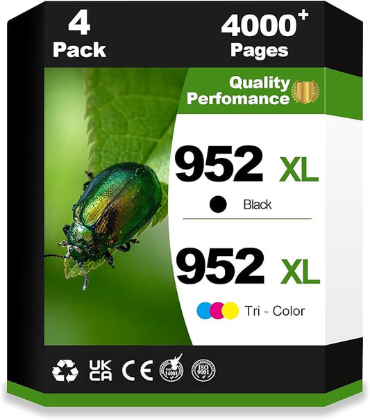 952XL Ink Cartridges Black Tri-Color Combo Compatible Replacement Work with HP OfficeJet Pro 7720 7740 8200 8210 8216 8218 8700 8710 8714 8715 8716 8717 8720 8724 8725 8726 Printer(4 Pack, BCMY)-DeskLoop Office