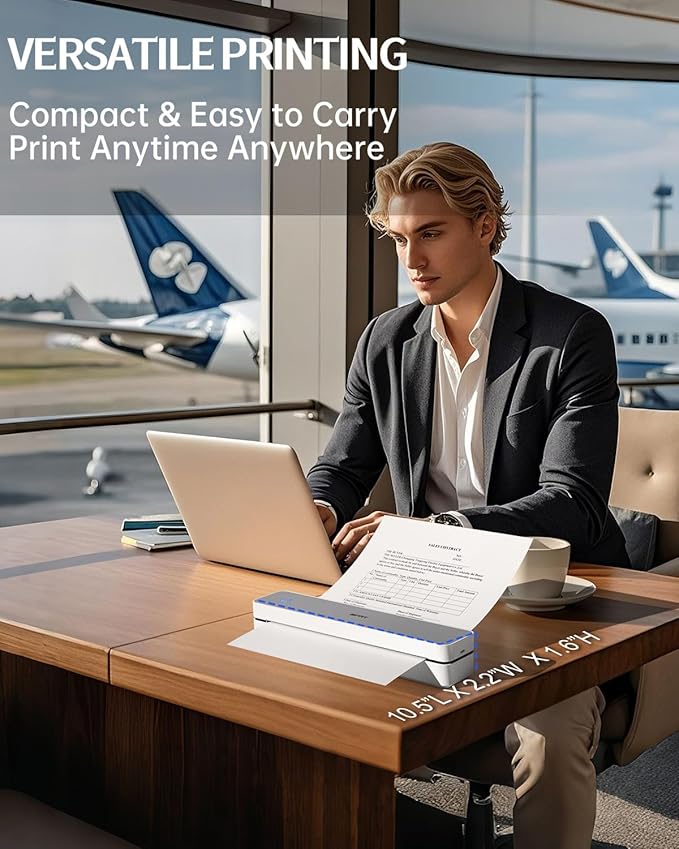 iDPRT Inkless Portable Printer for Travel, 300DPI Wireless Thermal Printer Support 8.5 x 11 Inch US Letter, A4, Small Bluetooth Printers Compatible with iOS, Android Laptop for Office Car Home, Grey-DeskLoop Office