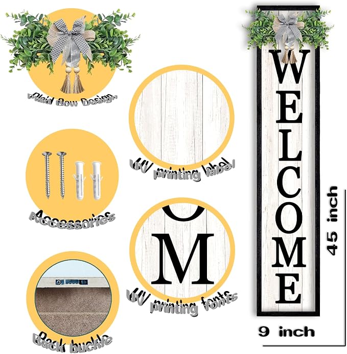 LuZhiQiang Front Porch for Welcome Standing Sign 45"X9" Vertical Tall Long - Image 2
