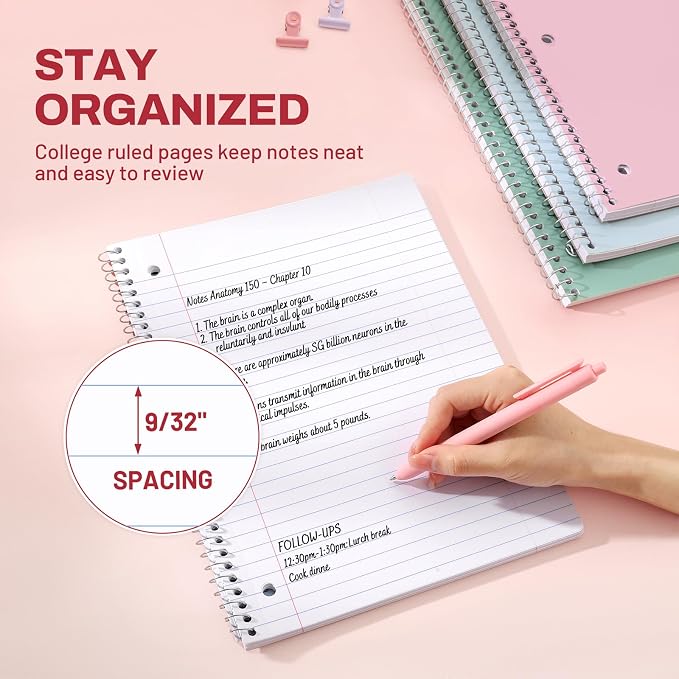 SUNEE Spiral Notebooks, 3 Pack, College Ruled Paper, 70 Sheets per Notebook - Image 5