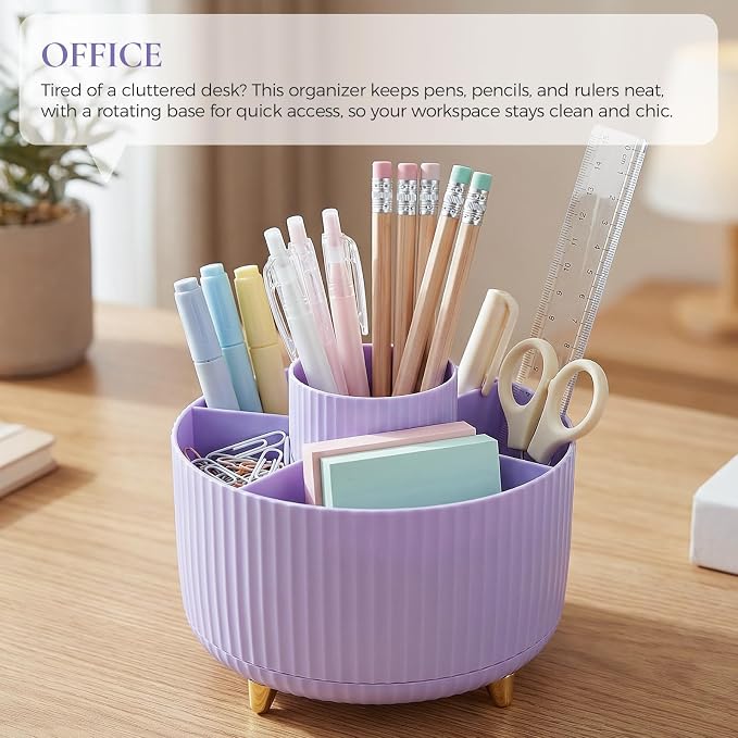 KONVINIT Pencil Pen Holder for Desk, 5 Slots 360-Degree Rotating Desktop - Image 9
