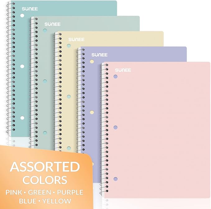 SUNEE Spiral Notebooks, 5 Pack, College Ruled Paper, 70 Sheets per Notebook - Image 8