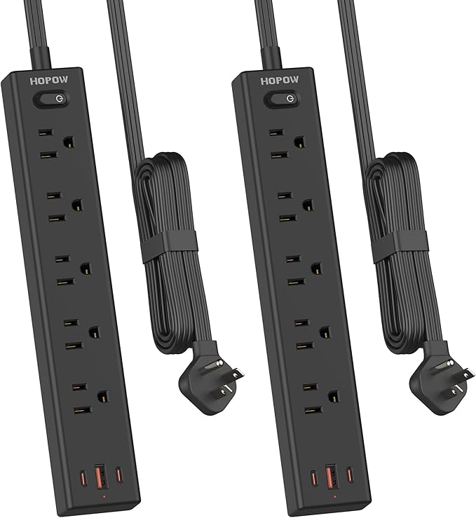 Flat Plug Power Strip, 2 Pack, 6 Ft Ultra Thin Flat Extension Cord, Surge Protector with 5 Outlets & 3 USB Ports (2 USB C Slots), 1700 Joules, 3-Prong, Wall Mount for Home Office Dorm, Black-DeskLoop Office