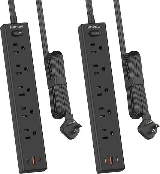 Flat Plug Power Strip, 2 Pack, 6 Ft Ultra Thin Flat Extension Cord, Surge Protector with 5 Outlets & 3 USB Ports (2 USB C Slots), 1700 Joules, 3-Prong, Wall Mount for Home Office Dorm, Black-DeskLoop Office